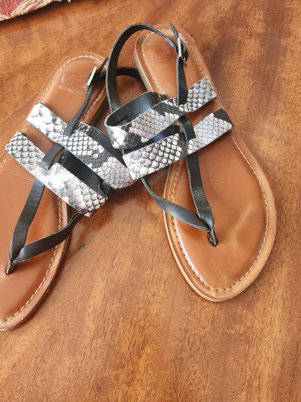 Gianni Bini Black  Snake-Print Strap Sandals